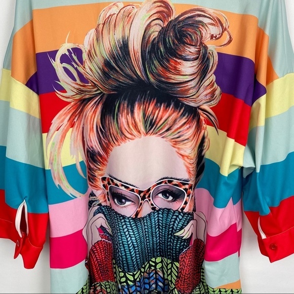 SHIRT Dress Brightly Colored Graphic Print Striped Anime - Picture 8 of 13